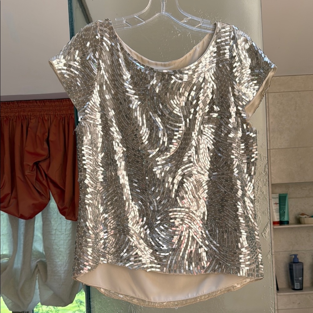 Alice + Olivia Silver Sequin Blouse